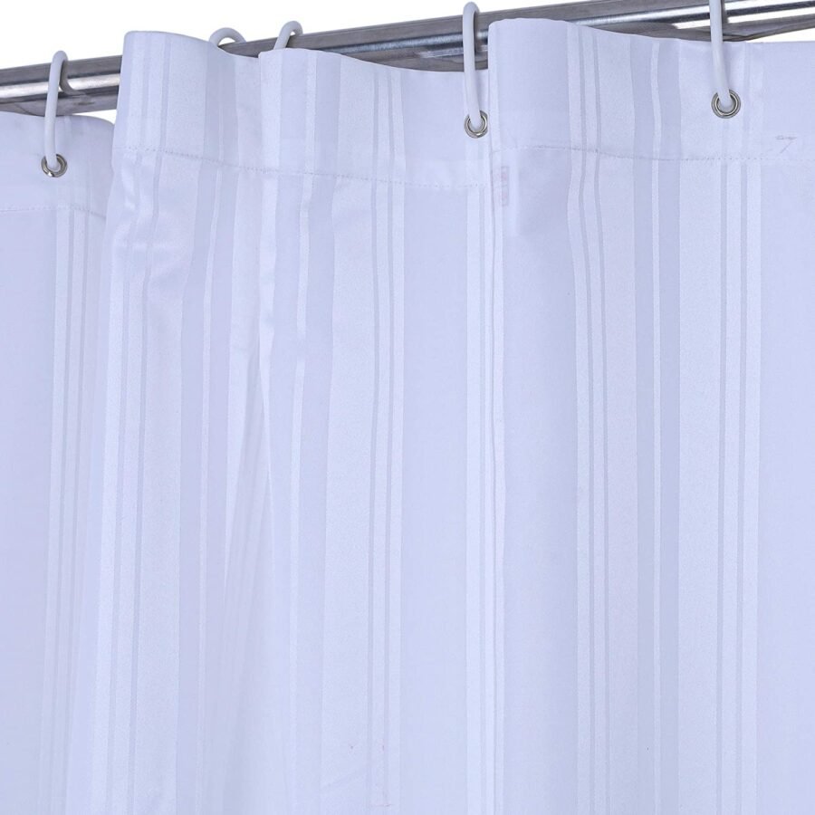 White Polyester Stripped Shower Curtain - Image 2