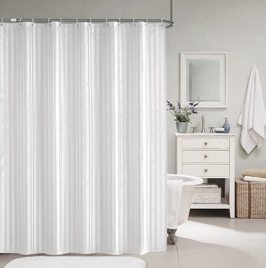 White Polyester Stripped Shower Curtain - Image 3