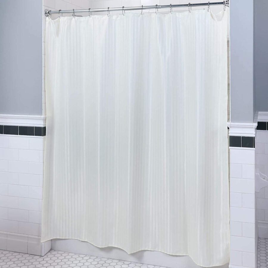 White Polyester Stripped Shower Curtain - Image 4